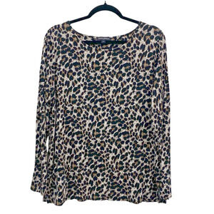 Mario Serrani Long Sleeve Tunic Top-Womens L-Trendy Soft Comfy‎ Leopard Print
